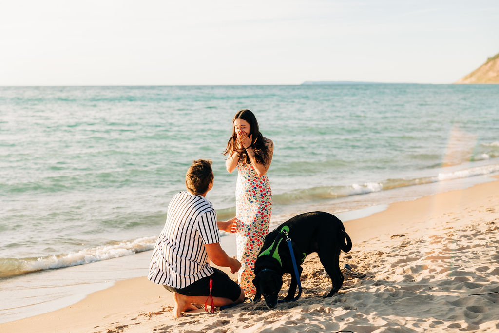 surprise proposal at Esch Beach in Michigan
